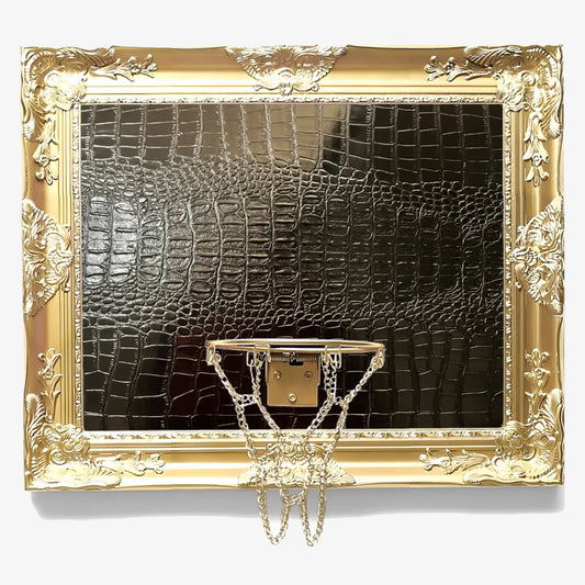 Black Gator Skin and Gold Basketball Hoop